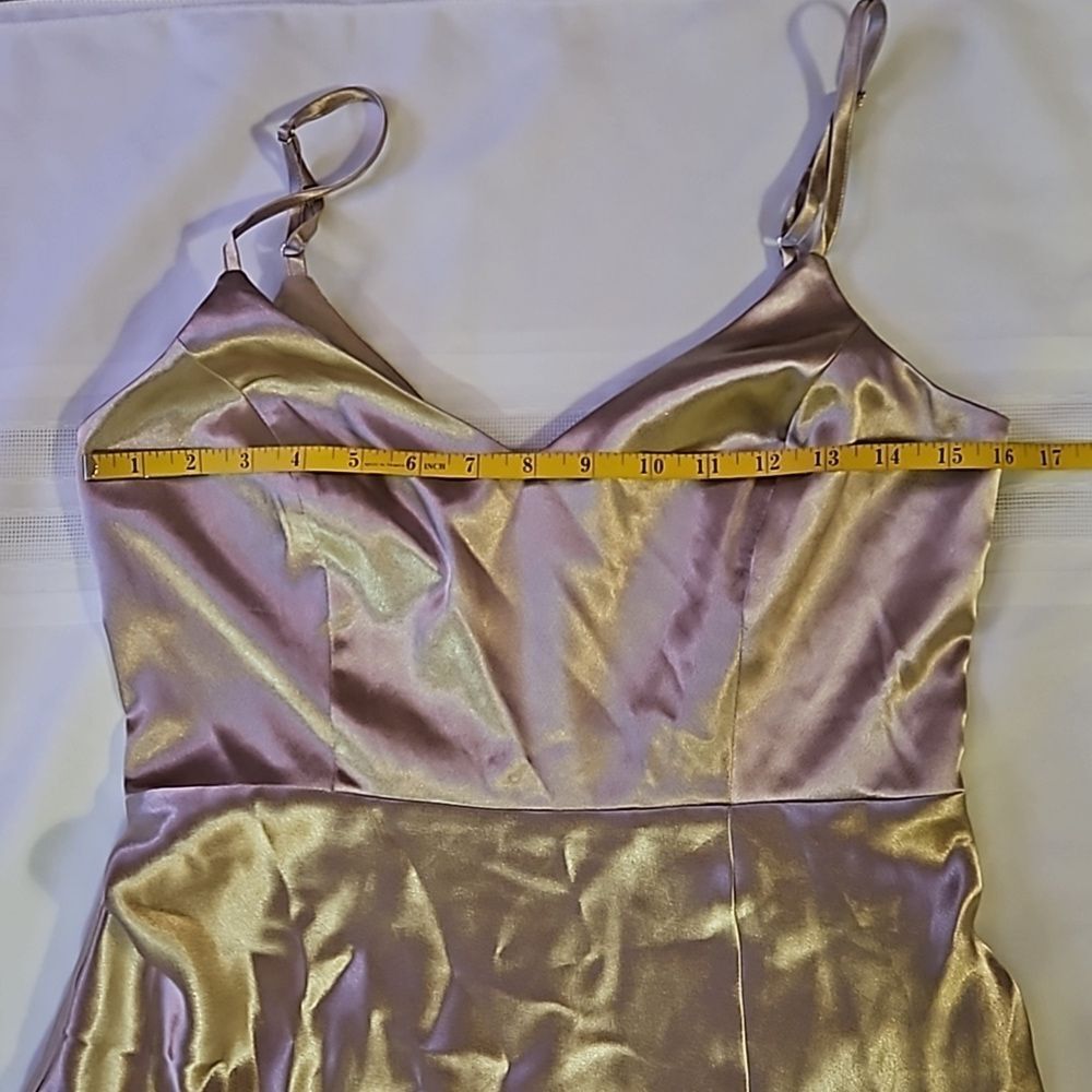 Birdy Grey Gold Satin Sleeveless Maxi Gown Slit Small - Picture 12 of 14